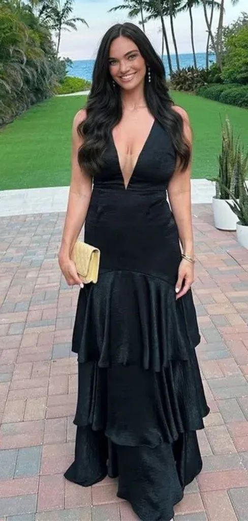 Simple V-neck Sleeveless A-line Satin Ruffles Evening Prom Dresses