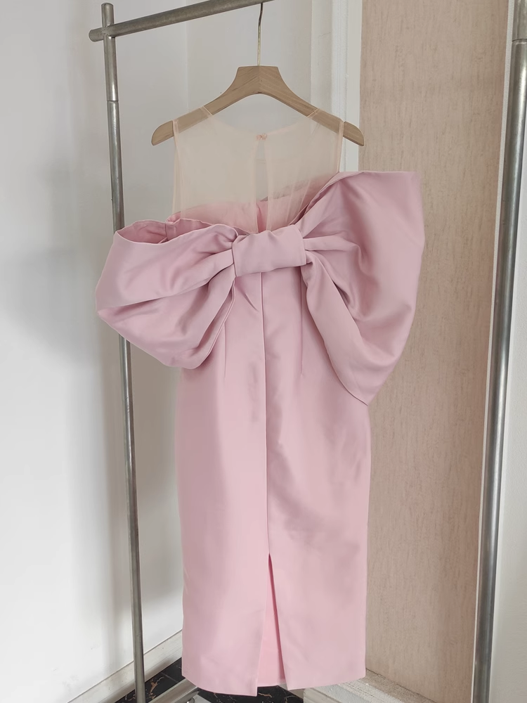 Sexy Sheath Strapless Pink Vacation Dress Satin Women Dresses