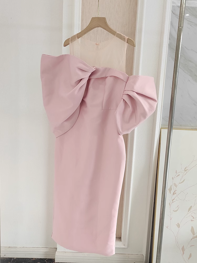 Sexy Sheath Strapless Pink Vacation Dress Satin Women Dresses