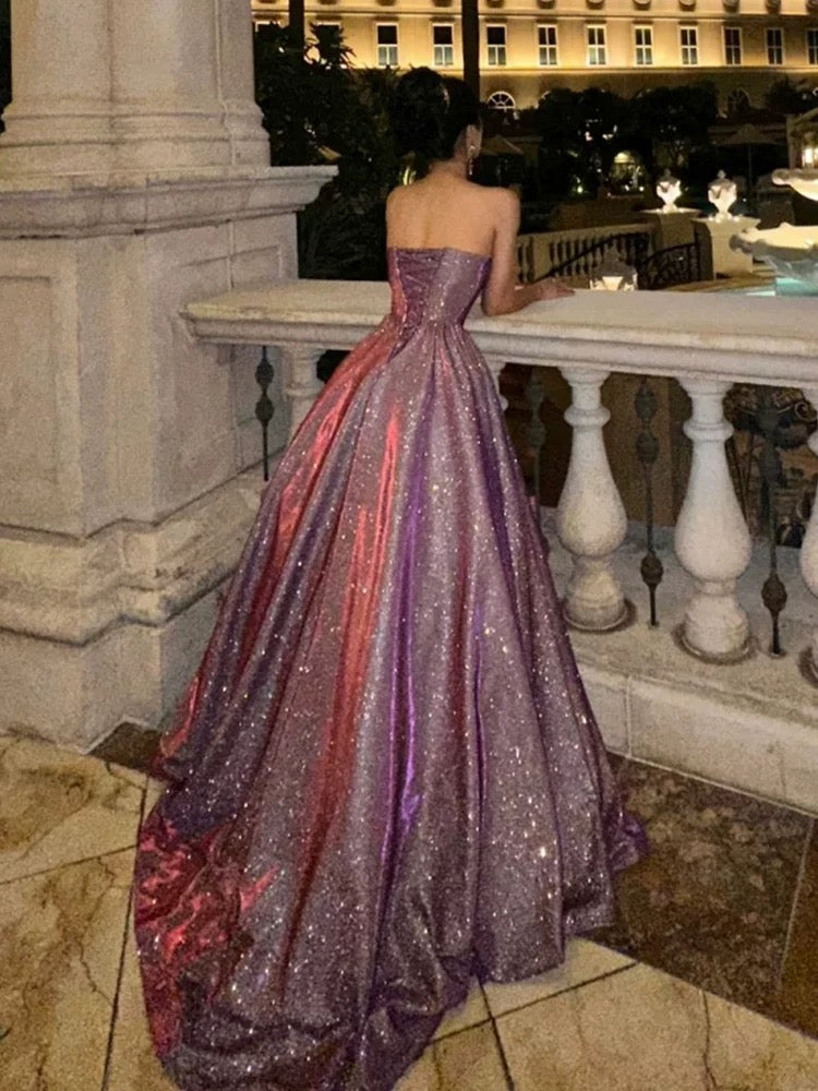Sexy A Line Sweetheart Sequin Lilac Floor Length Evening Dress Prom Dresses