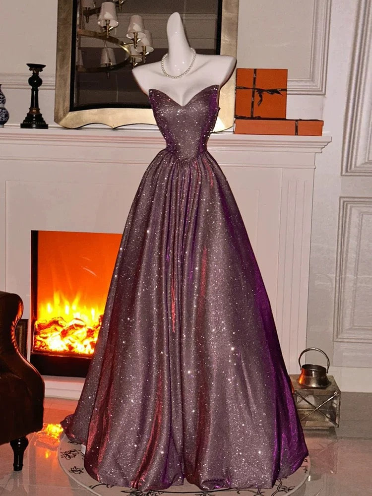 Sexy A Line Sweetheart Sequin Lilac Floor Length Evening Dress Prom Dresses