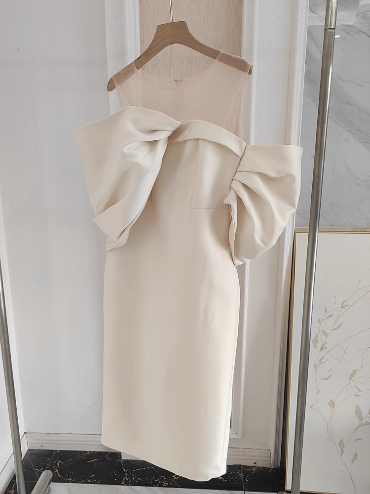 Sexy Sheath Strapless Ivory Vacation Dress Satin Women Dresses