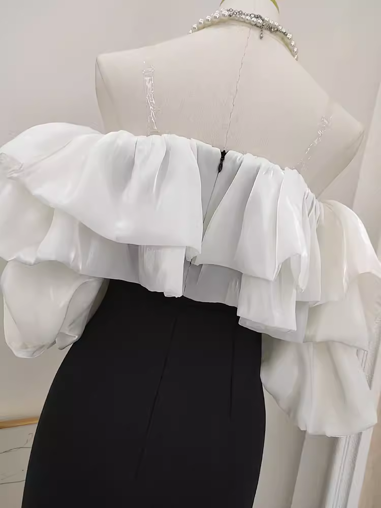Sexy Sheath Off The Shoulder Black Vacation Dress Satin Women Dresses