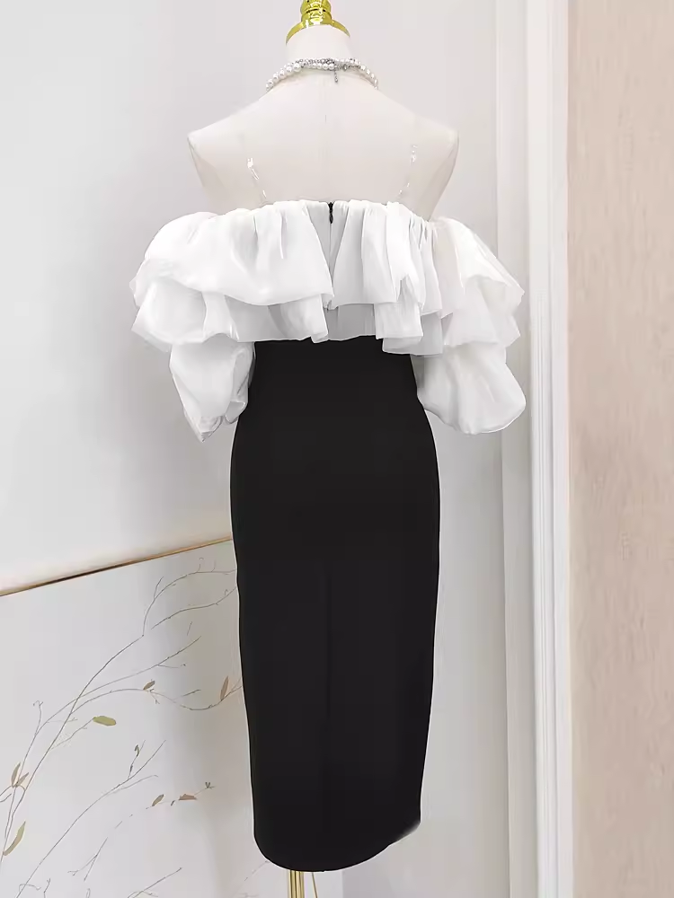 Sexy Sheath Off The Shoulder Black Vacation Dress Satin Women Dresses