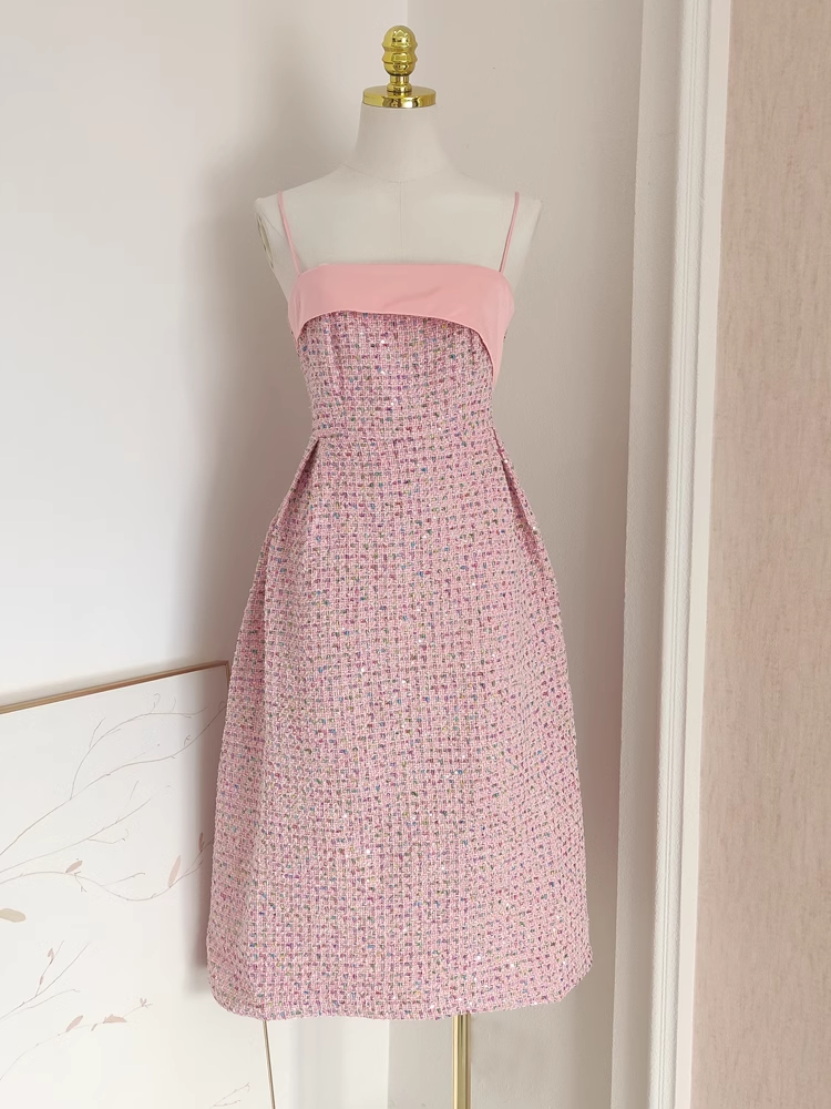 Chic A line Spaghetti Straps Pink Vacation Dress Long Women Dresses