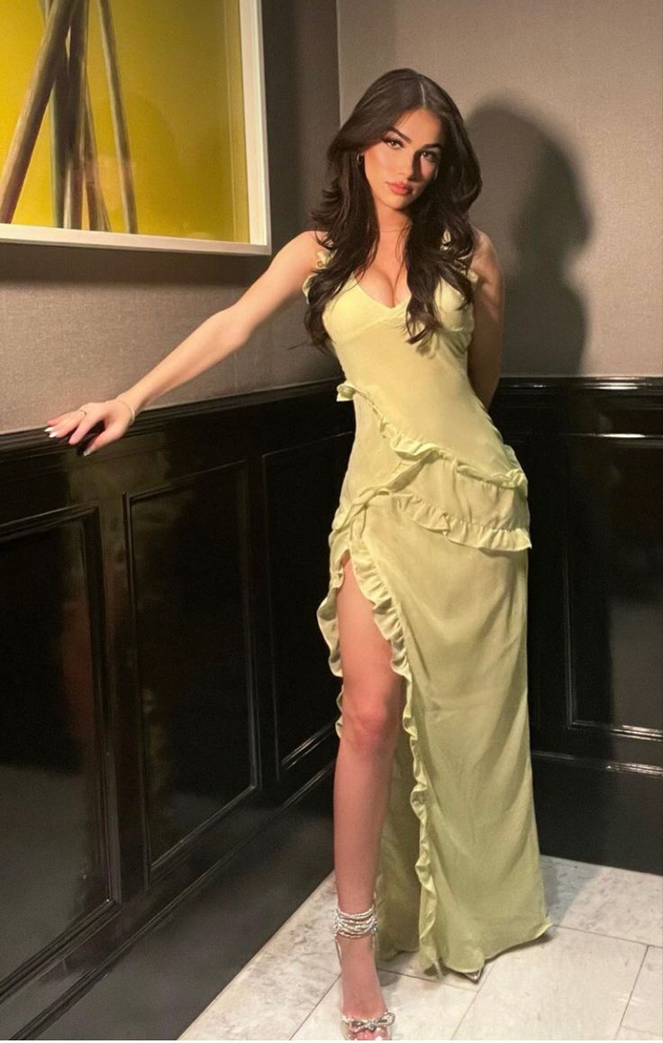 Sexy Mermaid Straps Floor Length Slit Yellow Evening Dress Prom Dresses