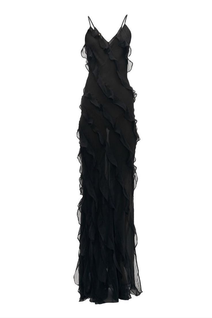 Sexy Mermaid Spaghetti Straps Chiffon Black Backless Prom Dresses