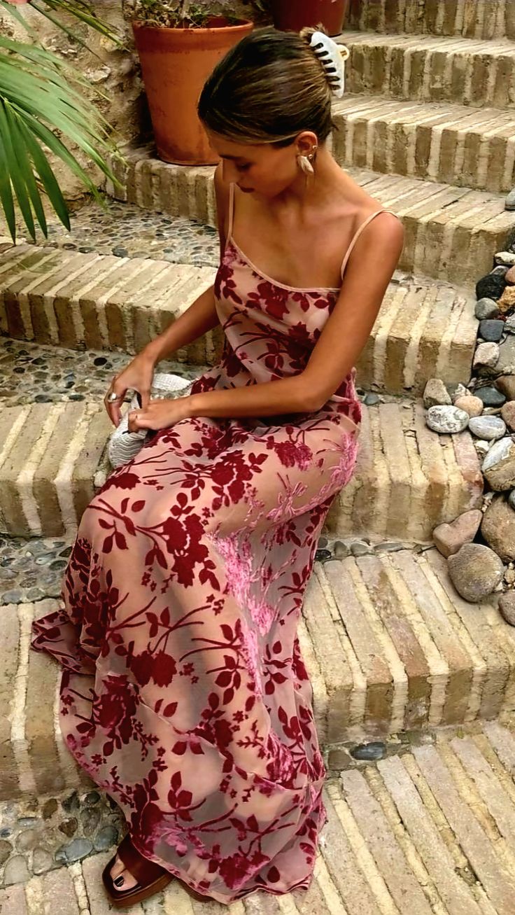 Sexy A Line Spaghetti Straps Floor Length Floral Evening Dress Prom Dresses