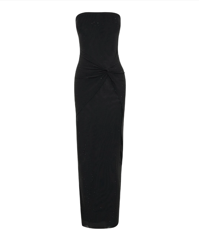 Sexy Sheath Strapless Sequin Floor Length Black Evening Dress Prom Dresses