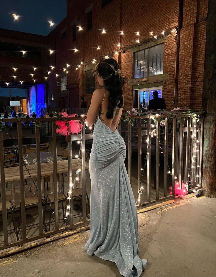 Pretty Sheath Spaghetti Straps Sequin Backless Long Evening Dress Prom Dresses