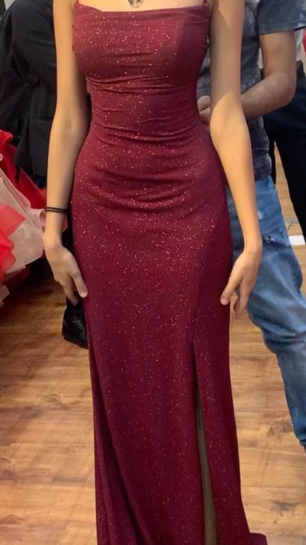 Pretty Sheath Spaghetti Straps Burgundy Slit Long Evening Dress Prom Dresses