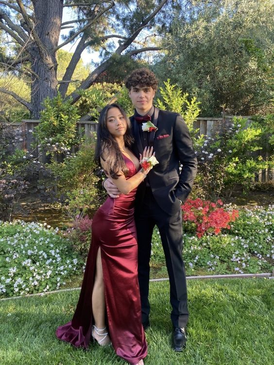 Pretty Sheath Straps Burgundy Slit Long Evening Dress Prom Dresses