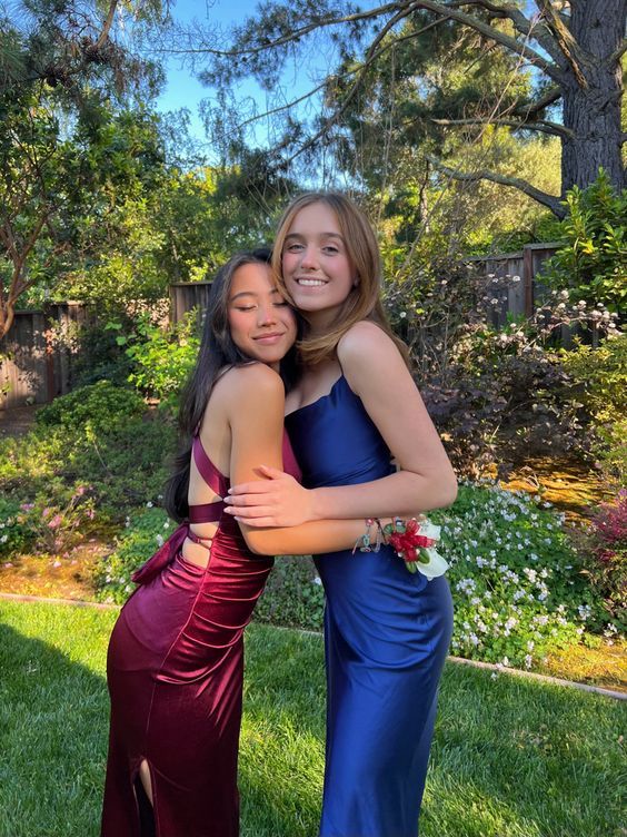 Pretty Sheath Straps Burgundy Slit Long Evening Dress Prom Dresses