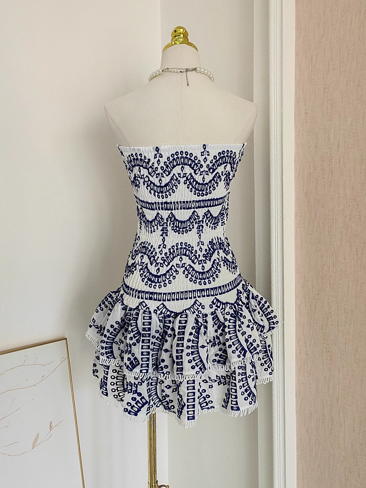 Cute Sheath Strapless Blue Lace Vacation Dress Short Birthday Dresses