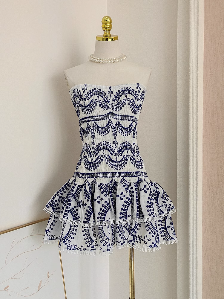 Cute Sheath Strapless Blue Lace Vacation Dress Short Birthday Dresses
