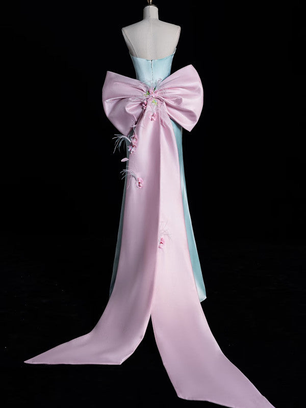 Modest A Line Sweetheart Blue Satin Party Dress Long Prom Dress Evening Dresses