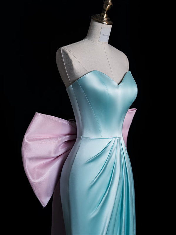 Modest A Line Sweetheart Blue Satin Party Dress Long Prom Dress Evening Dresses