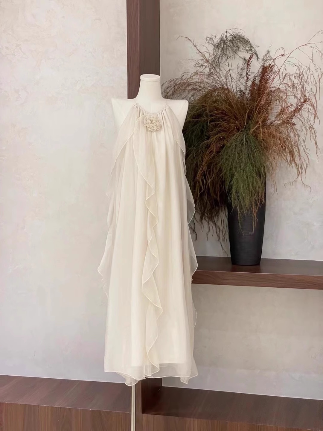 Cute A line Scoop Ruffled Ivory Long Women's Holiday Dresses