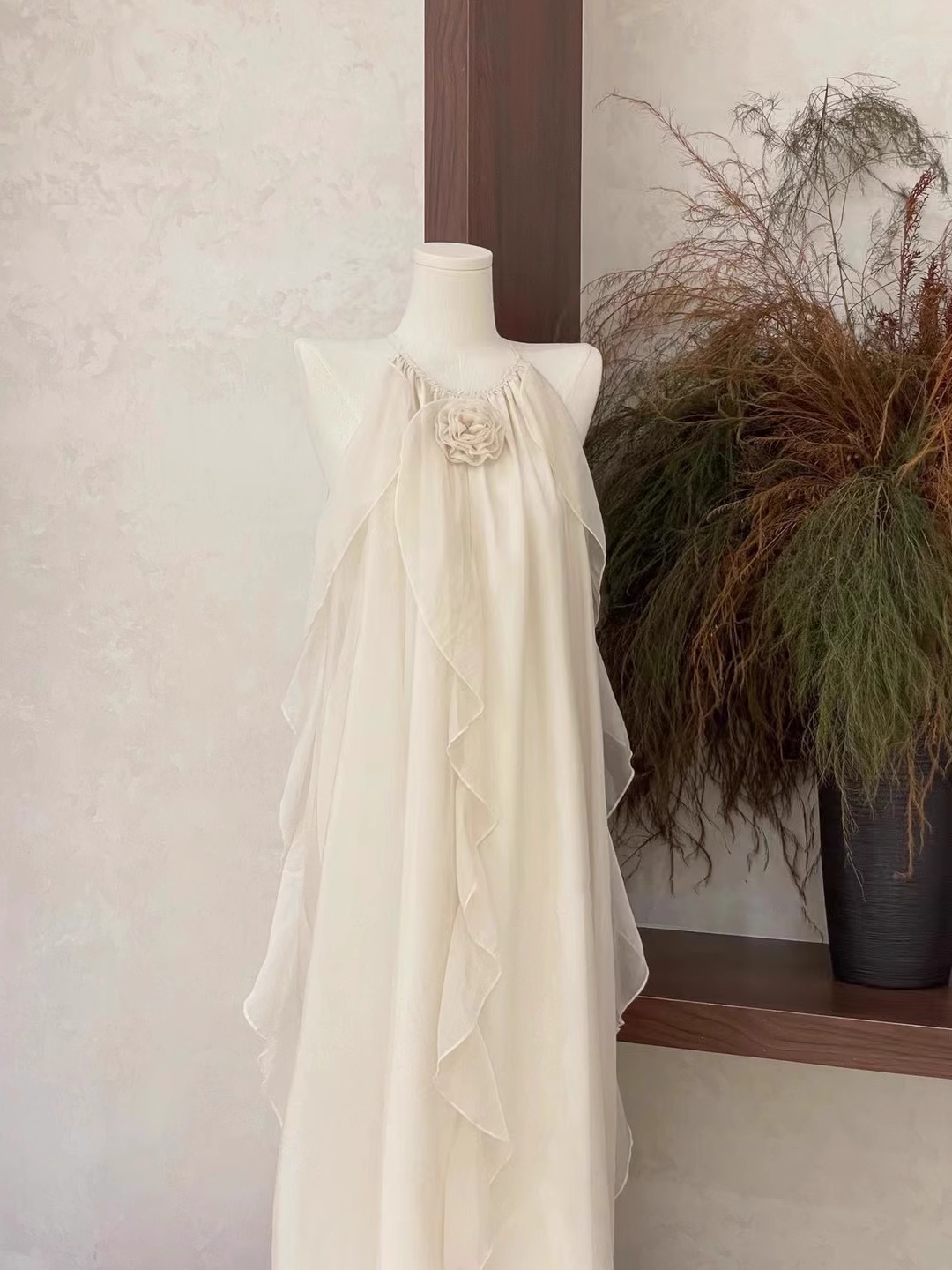 Cute A line Scoop Ruffled Ivory Long Women's Holiday Dresses