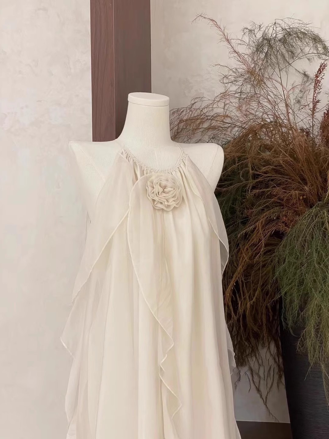 Cute A line Scoop Ruffled Ivory Long Women's Holiday Dresses