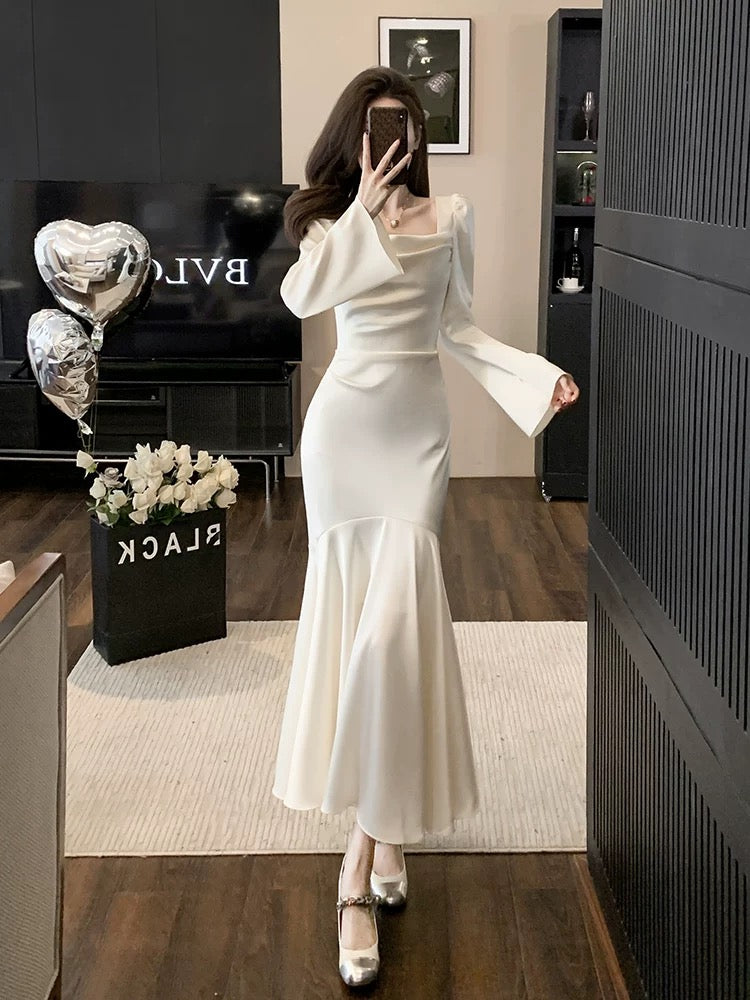 Elegant Mermaid Strapless White Evening Dress Prom Dresses