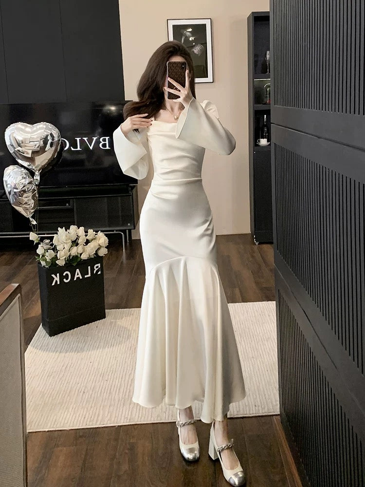 Elegant Mermaid Strapless White Evening Dress Prom Dresses