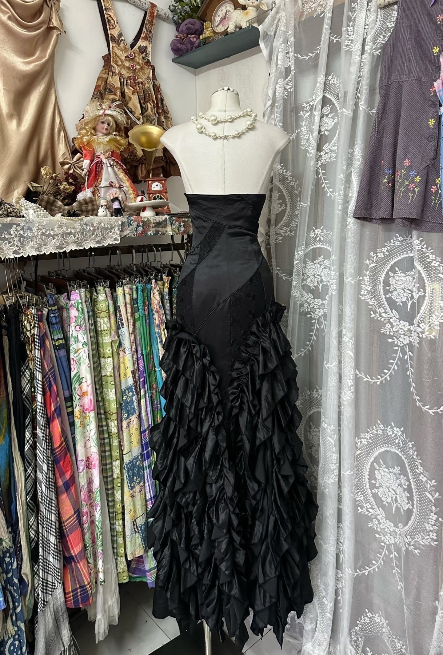 Vintage Fashion Mermaid Sweetheart Black Floor Length Evening Dress Prom Dresses
