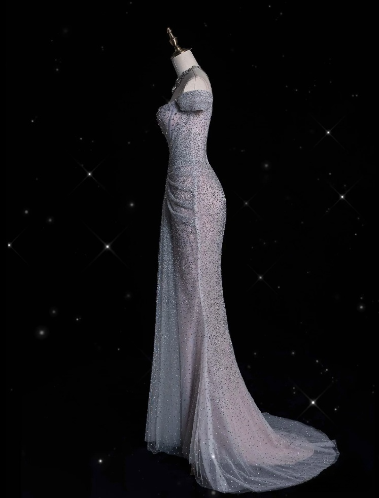 Modest Mermaid Off The Shoulder Sequin Long Prom Dresses Formal Graduation Party Dress Evening Dress