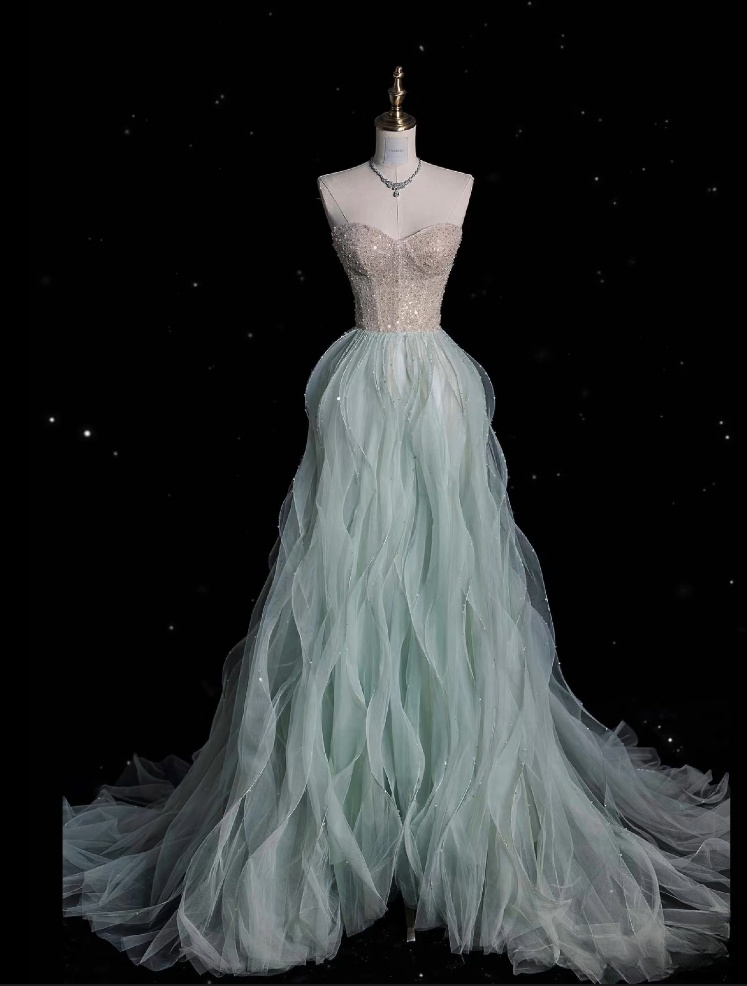 Vintage Fashion A line Sweetheart Tulle Floor Length Evening Dress Prom Dresses