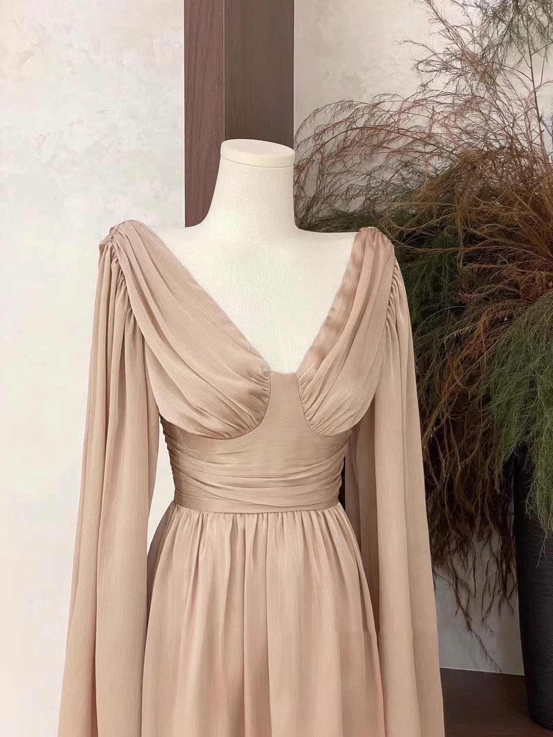 Simple A Line V Neckline Ruffled Long Sleeves Short Women's Holiday Dresses