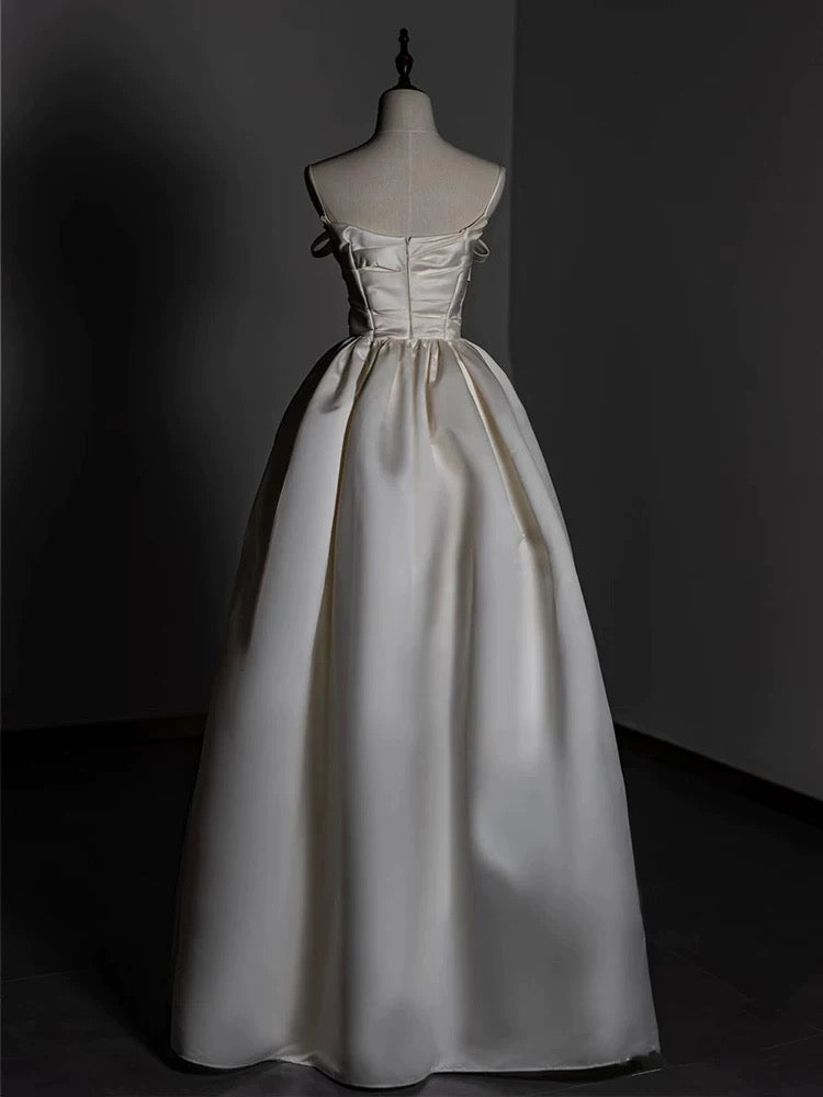 Timeless A line Strapless Satin Ivory Wedding Dresses Brides Dress