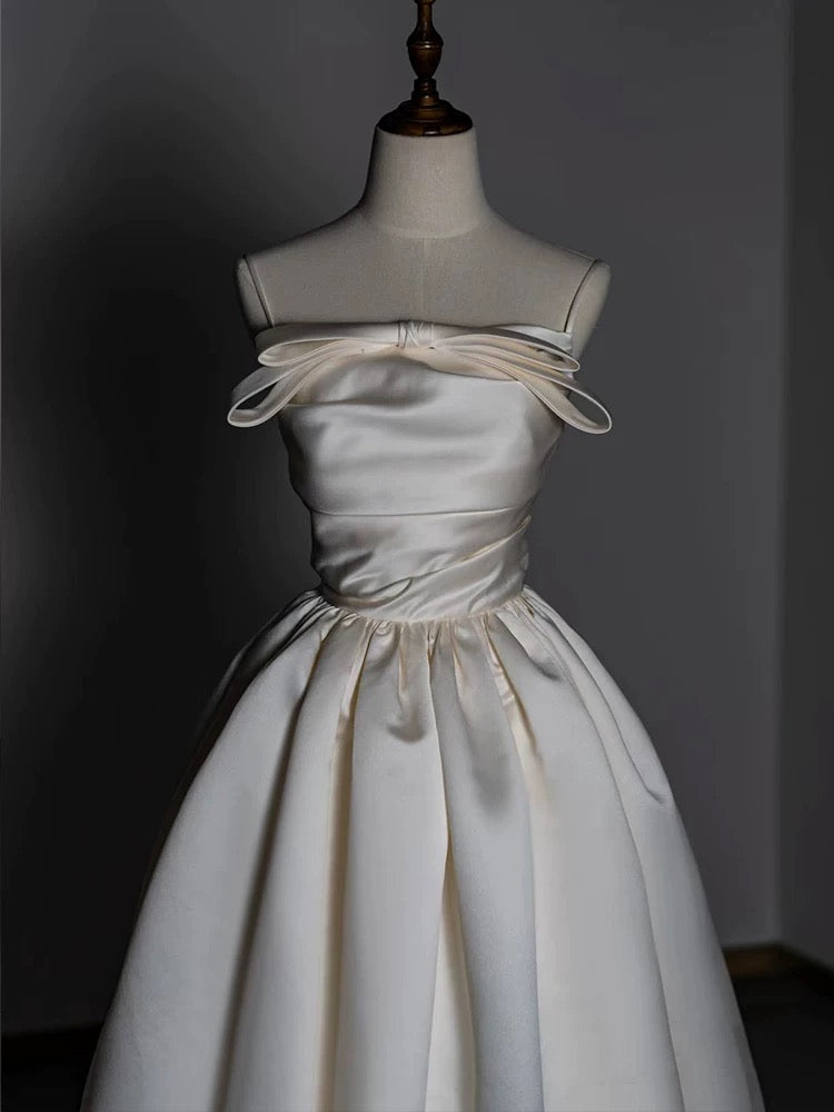Timeless A line Strapless Satin Ivory Wedding Dresses Brides Dress