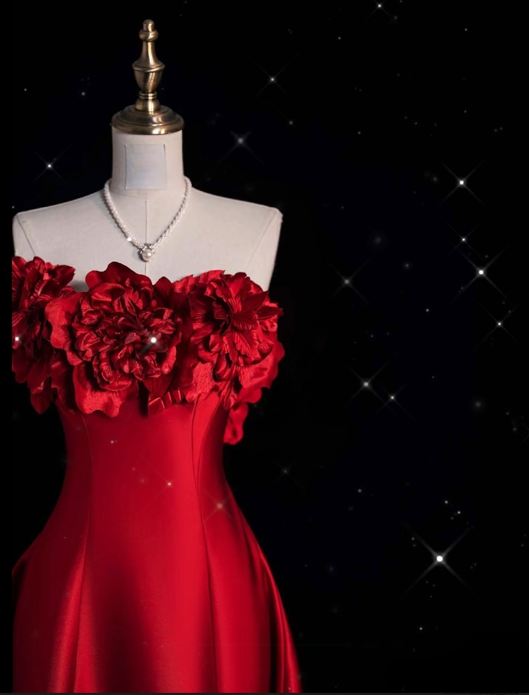 Pretty A line Strapless Satin Long Red Prom Dress Evening Dress Formal Dress