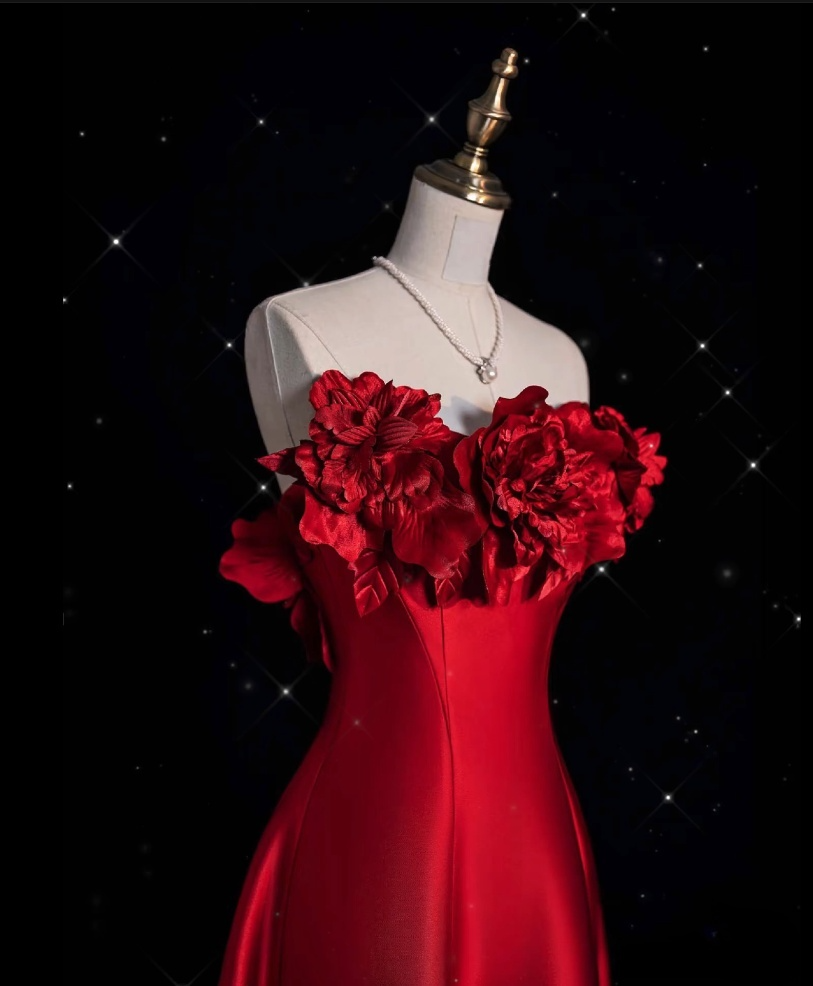 Pretty A line Strapless Satin Long Red Prom Dress Evening Dress Formal Dress