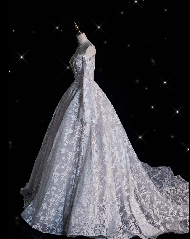 Timeless Ball Gown Off The Shoulder White Lace Long Wedding Dresses Bridal Dress