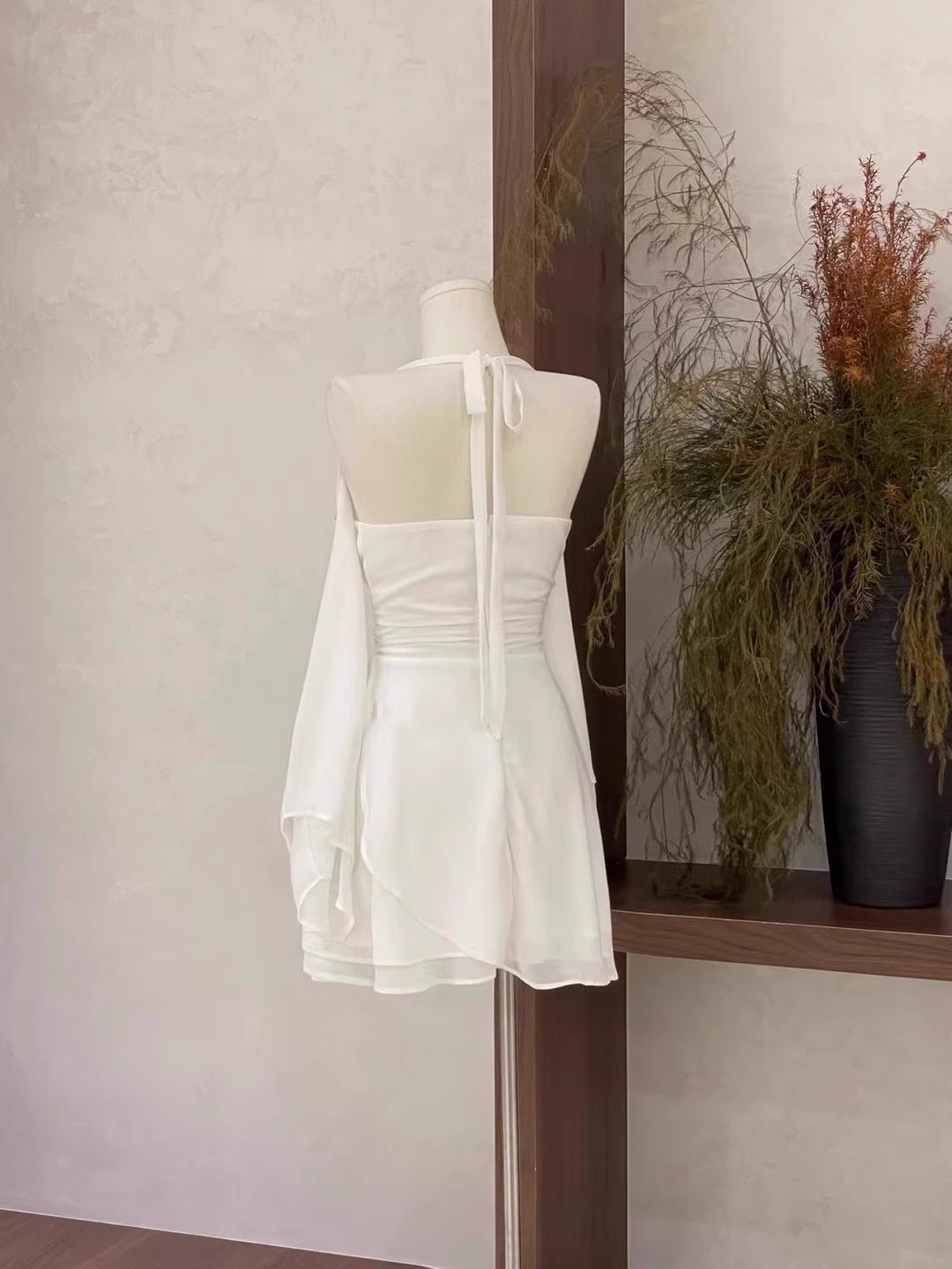 Cute A Line Halter Ruffled White Women's Short Holiday Dresses Birthday Dress