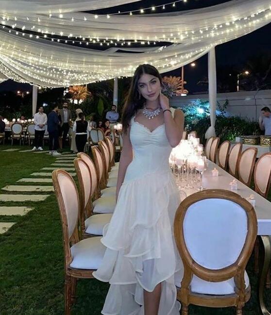 Sexy High Low Straps Neckline Sleeveless White Long Prom Dresses