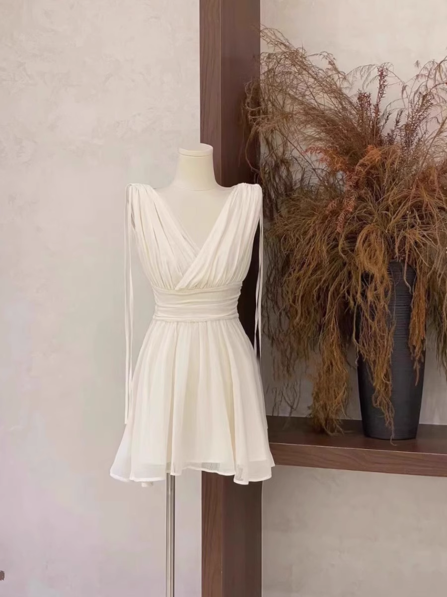 Cute A Line V Neckline Ruffled White Women's Short Holiday Dresses Birthday Dress