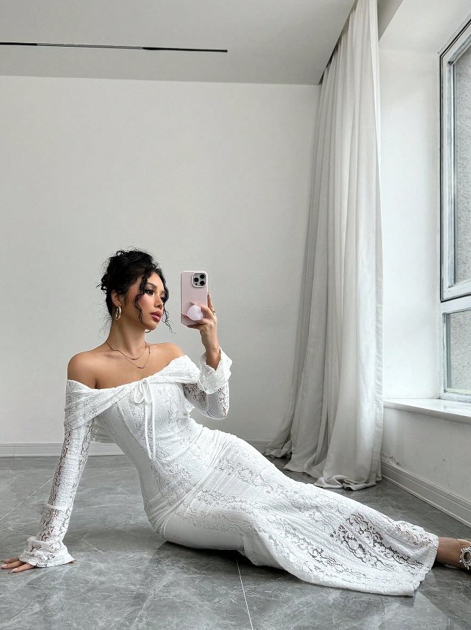 Mermaid Off The Shoulder Floor-length Lace Long Sleeves Evening Dress Prom Dresses