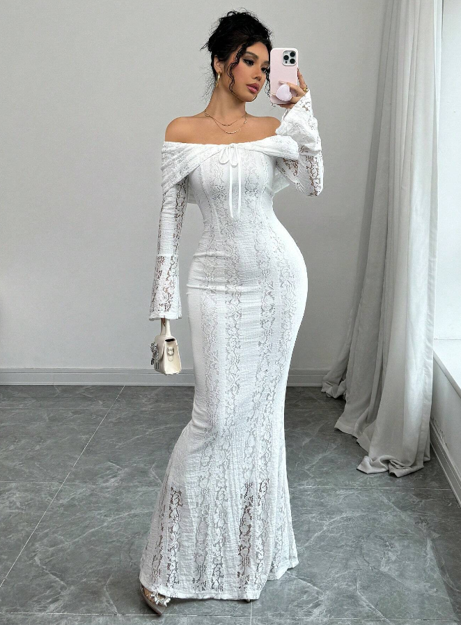 Mermaid Off The Shoulder Floor-length Lace Long Sleeves Evening Dress Prom Dresses