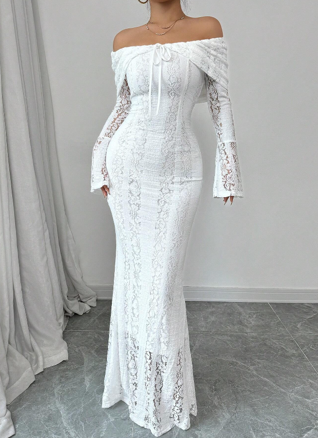 Mermaid Off The Shoulder Floor-length Lace Long Sleeves Evening Dress Prom Dresses