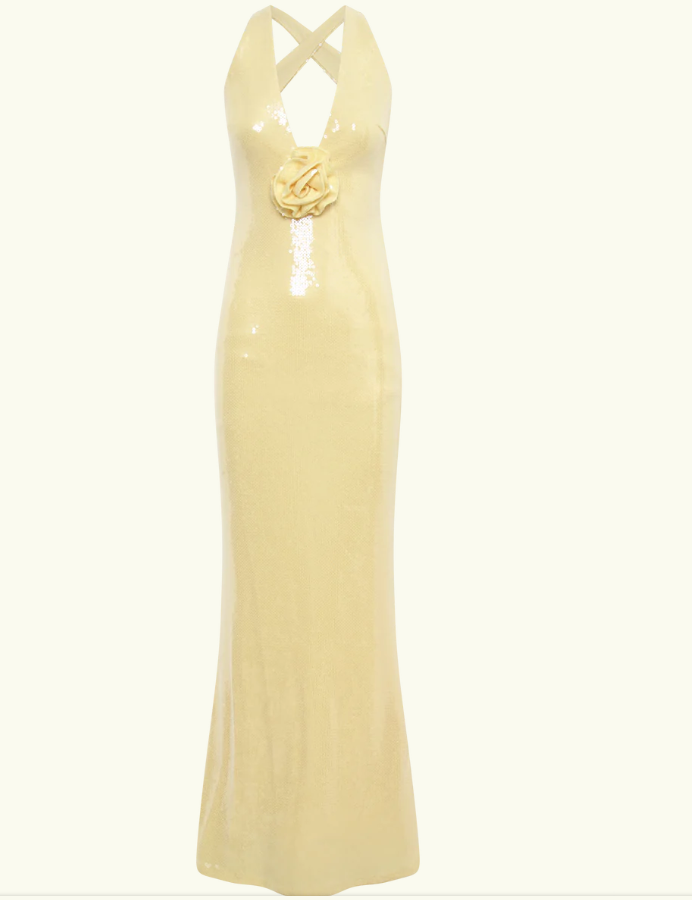 Beautiful Mermaid V Neckline Yellow Long Sequin Party Dresses Prom Dress
