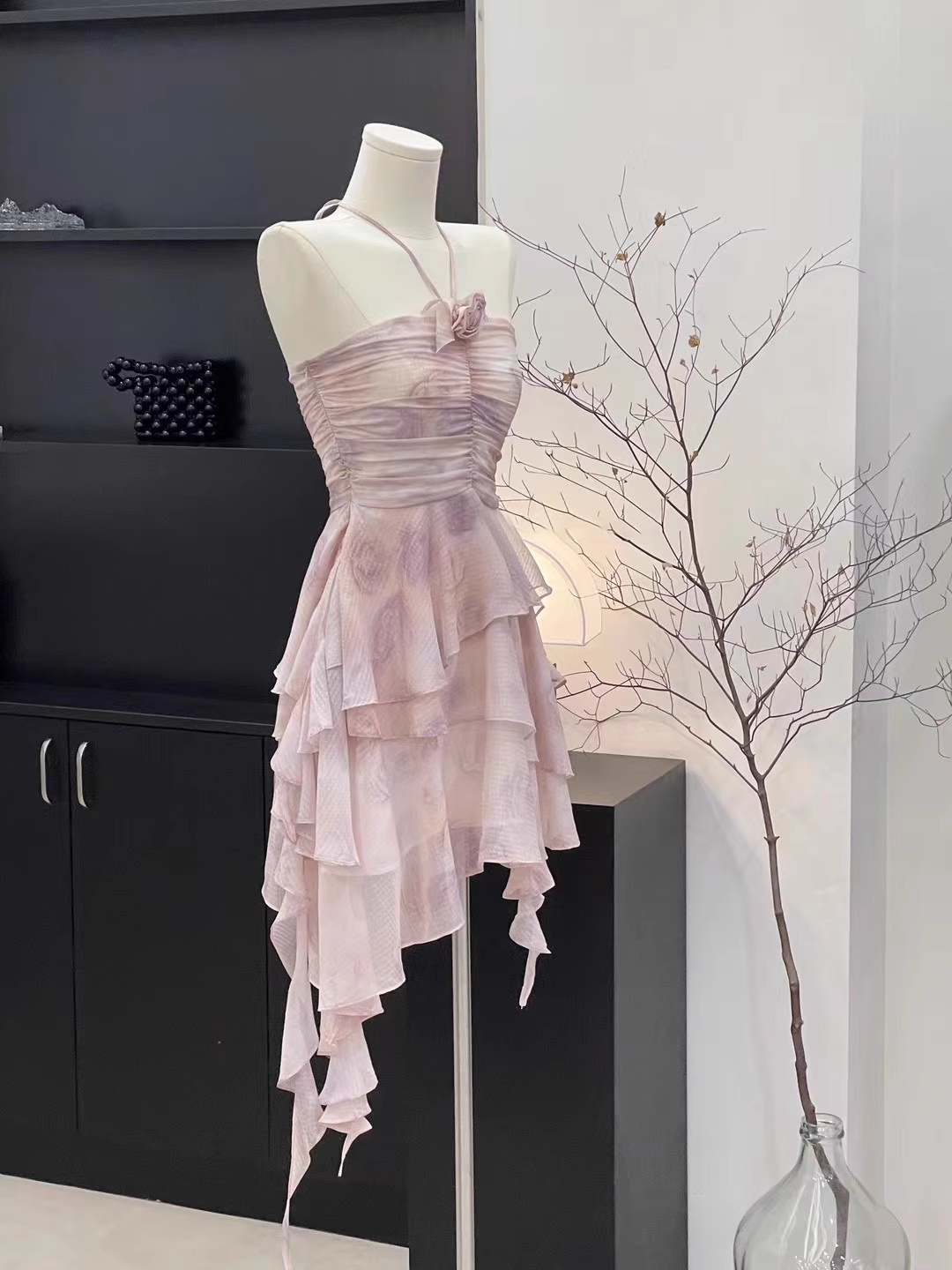Sexy Sheath Halter Ruffled Light Pink Short Women's Holiday Summer Dresses