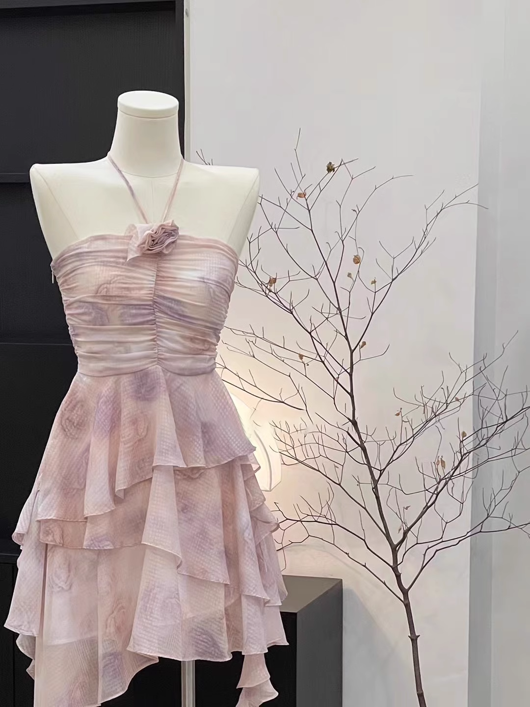 Sexy Sheath Halter Ruffled Light Pink Short Women's Holiday Summer Dresses
