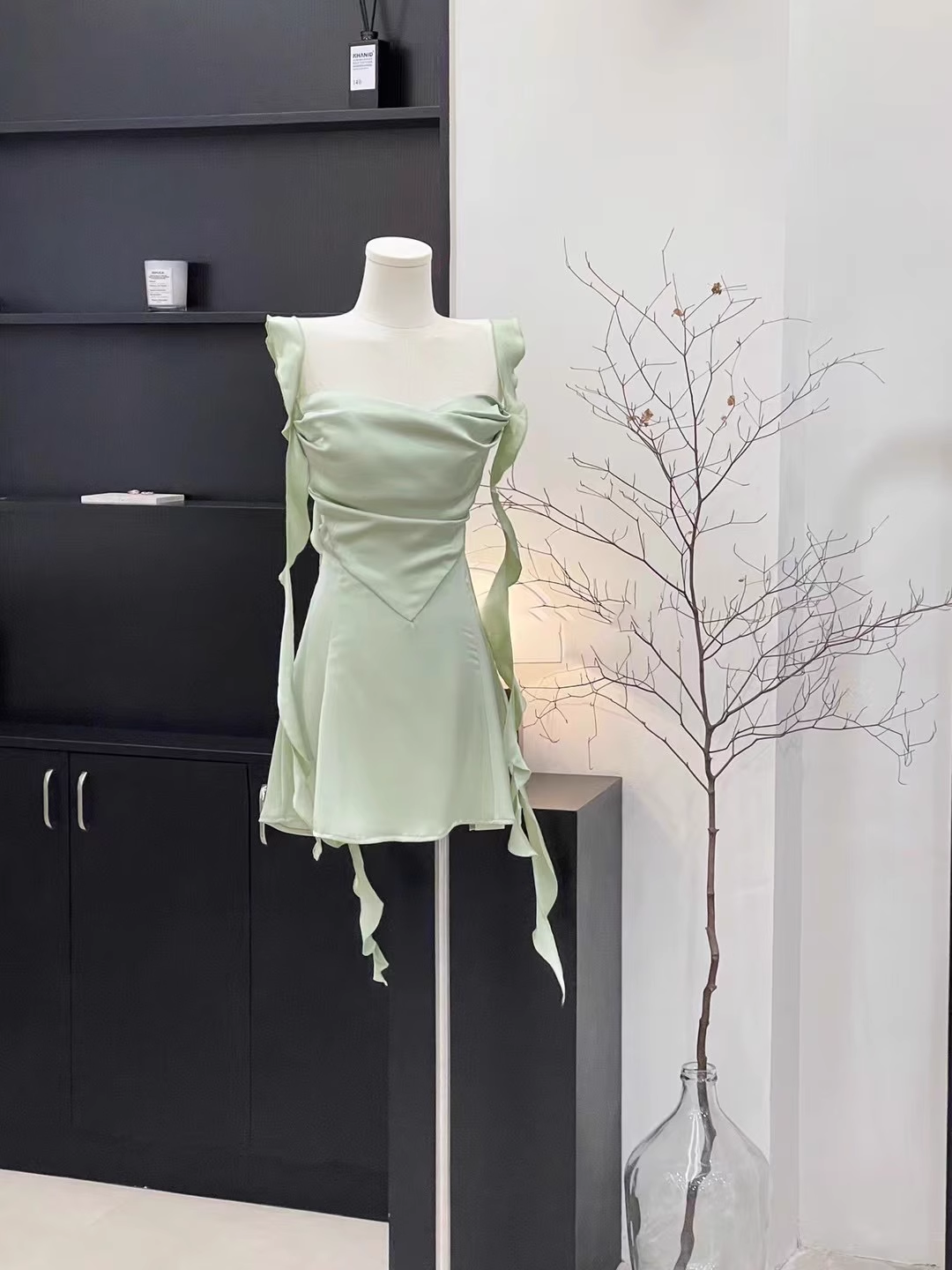 Sexy Sheath Straps Sleeveless Ruffled Sage Green Short Women's Holiday Summer Dresses