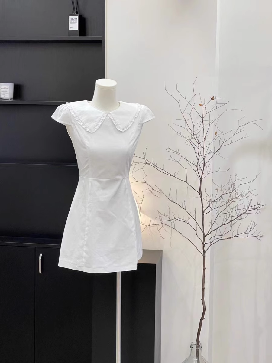 Cute A Line Doll Collar Sleeveless Cotton White Short Women's Holiday Summer Dresses