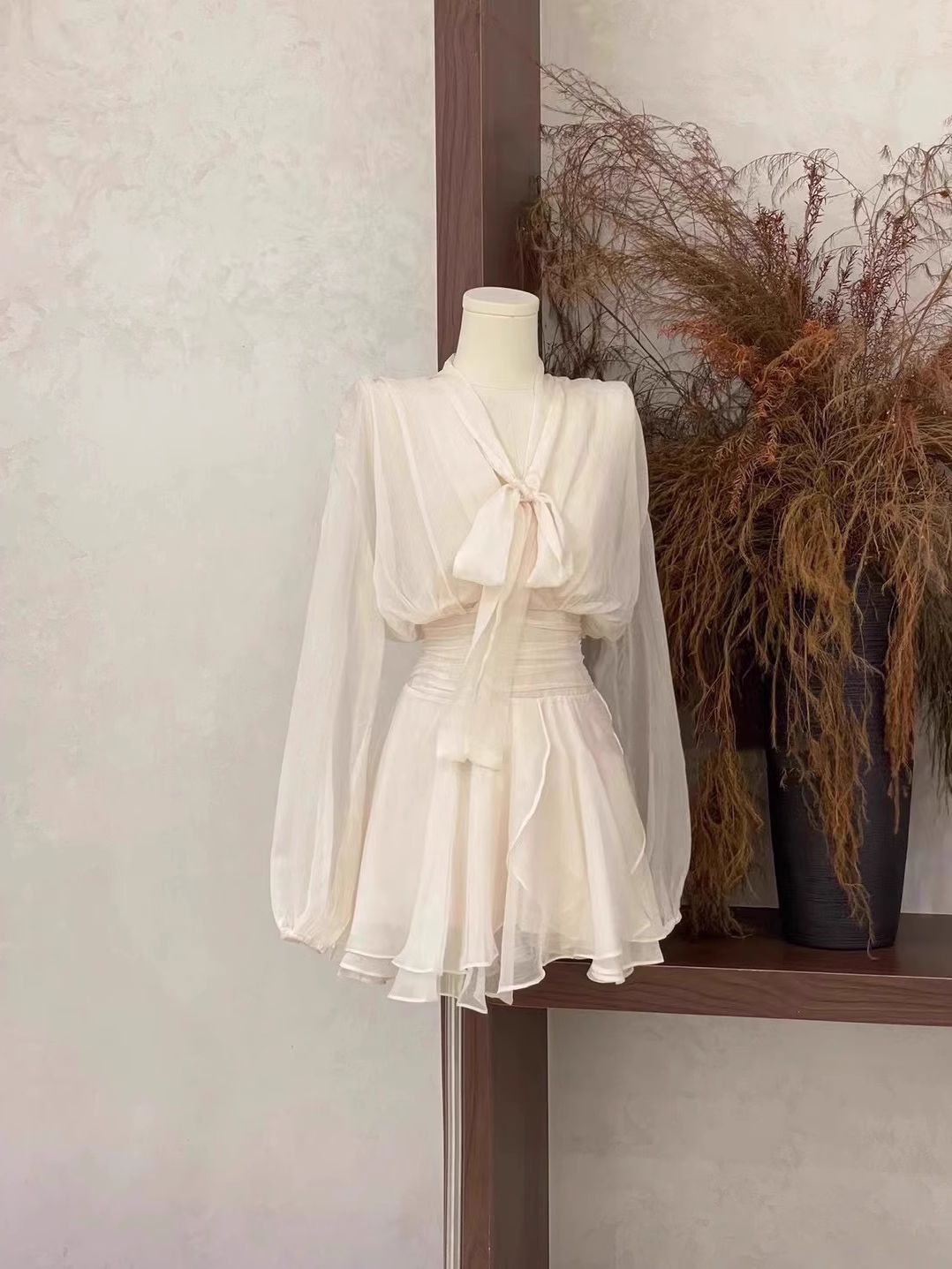 Cute 2 Pieces Long Sleeves Camisole Ivory Women's Short Vacation Dresses