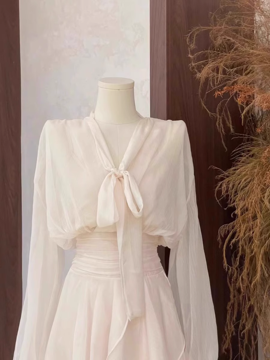 Cute 2 Pieces Long Sleeves Camisole Ivory Women's Short Vacation Dresses