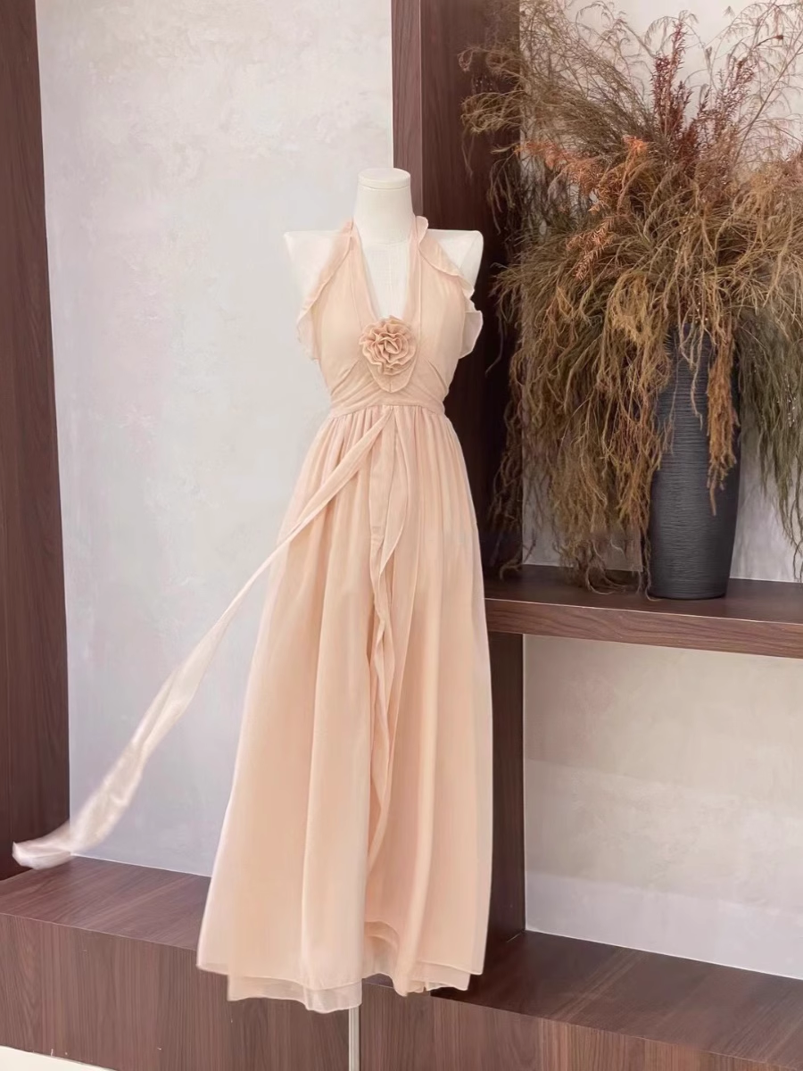 Sexy A Line Halter Ruffled Chiffon Long Women's Holiday Dresses