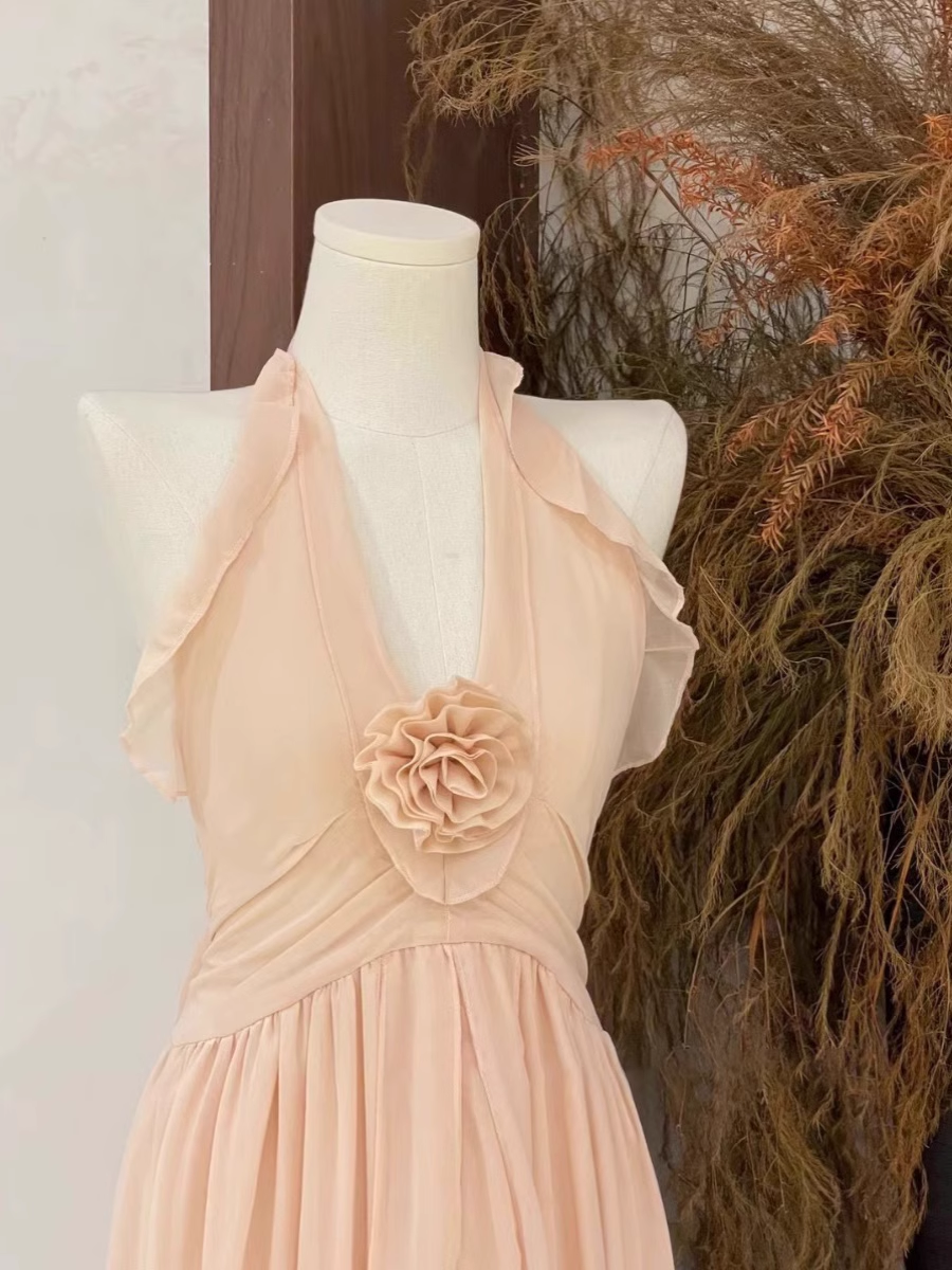 Sexy A Line Halter Ruffled Chiffon Long Women's Holiday Dresses